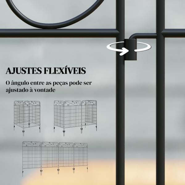 Cercas de Jardim de 4 Painéis 88x110 cm Cercas de Jardim Metálicas Cercas Decorativas com Ângulo Ajustável Preto