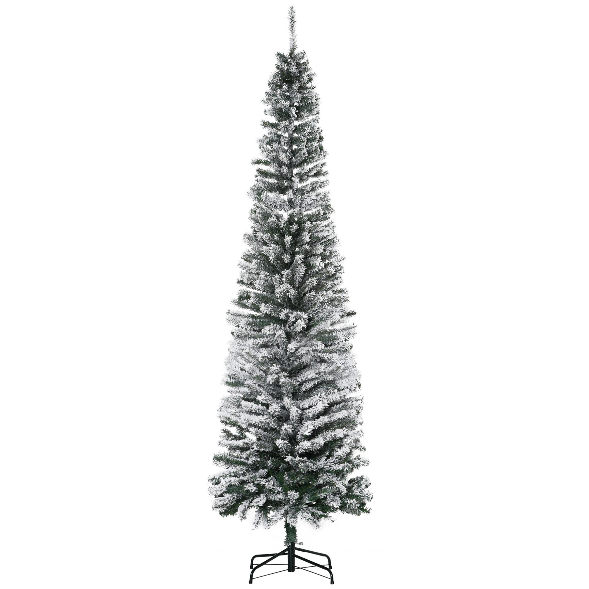 Árvore de Natal 225 cm Árvore de Natal Artificial Nevado com 738 Ramos e Suporte de Metal Verde e Branco