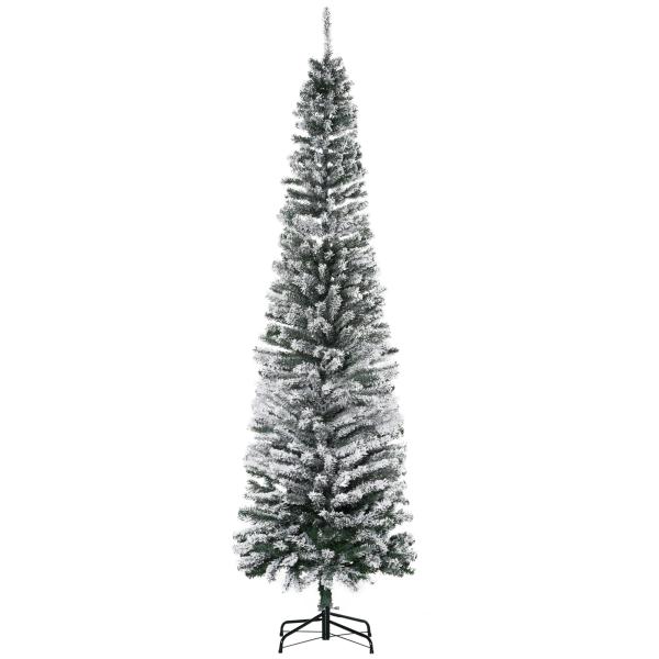 Árvore de Natal 225 cm Árvore de Natal Artificial Nevado com 738 Ramos e Suporte de Metal Verde e Branco