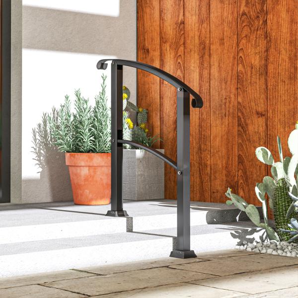 Guarda Corpo para Escada 71 cm Guarda Corpo Metálico com Kit de Instalação Ângulo Ajustável para 1 - 3 Degraus 71x8x148 cm Preto