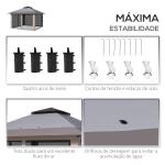 Tenda Dobrável Pop - up com Altura Ajustável Proteção UV50+ Telhado Duplo e Redes Mosquiteiras 4x4x2,8 m Cinzento Claro
