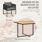 Conjunto de Jardim de Vime Sintético 5 Peças com Mesa Quadrada e 4 Cadeiras Almofadas Preto e Madeira