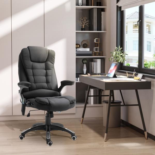 Cadeira para Secretaria c/ 6 Pontos de Massagem Reclinável até 130° com Aquecimento Preto