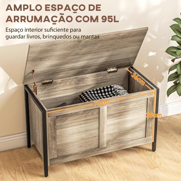 Baú de Armazenamento 95L Baú de Arrumação com Tampa Banco de Armazenamento com Dobradiça de Segurança 80x40x50 cm Cinza Claro