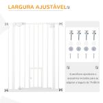 Barreira de Segurança para Cães Animais de Estimação 74 - 80cm para Escadas Portas e Corredores com Porta para Gatos Fechamento Automático e Sistema de Duplo Bloqueio Altura 91,4cm Branco