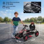 Kart a Pedais para Crianças 5 - 12 Anos com Assento Ajustável Pneus Insufláveis Amortecimento e Travão de Mão 121x58x61cm Vermelho