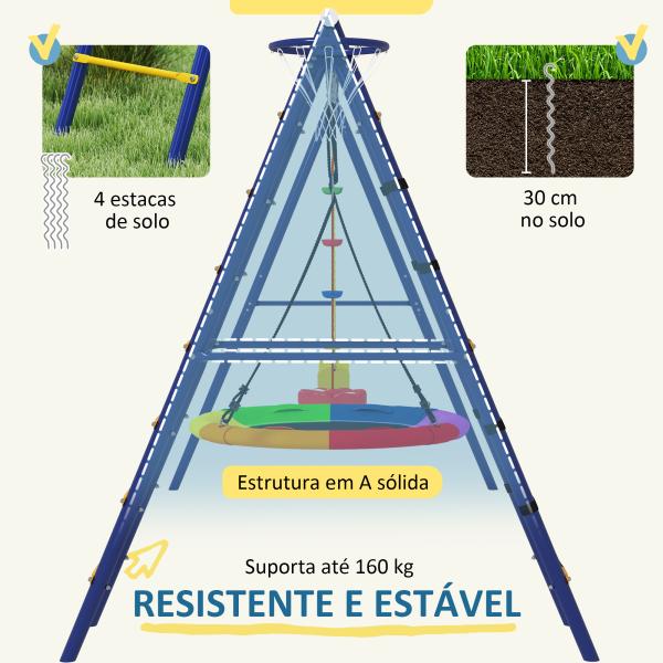 Conjunto de Baloiços 6 em 1 para Crianças com Ninho Escada Rede de Escalada Cesto 350x183x200 cm Multicolor