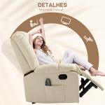 Poltrona de Massagem Poltrona Relax Reclinável com 8 Pontos de Massagem Controlo Remoto Estofada em PU 94x99x99 cm Creme