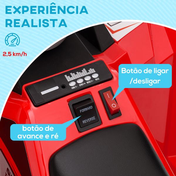 Quadriciclo Elétrico para Crianças com Reboque Bateria 6V de 18 - 36 Meses com Velocidade 2,5 km/h 106x41,5x48,5 cm Vermelho