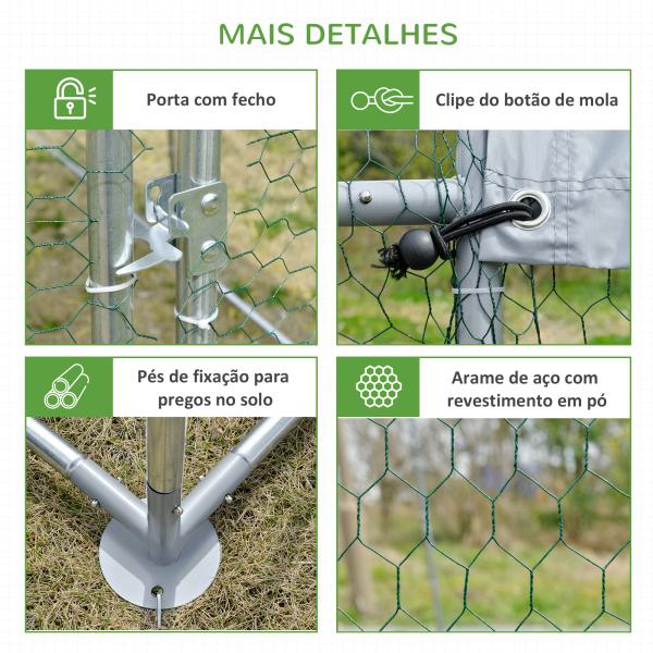 Galinheiro para Exterior para 4 - 6 Galinhas de Aço Galvanizado com Teto de Tecido Oxford 2,8x1,90x1,97 m Prata