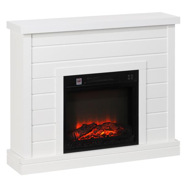 Lareira Elétrica 1800W Lareira Decorativa com Efeito de Chama Realista Temporizador para Ambientes de 30 m² 96,5x22x81,7 cm Branco