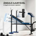 Banco de Musculação Multifuncional com Suporte para Barras e Encosto Ajustável 155x56,5x120 cm Preto e Azul