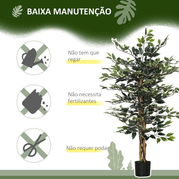 Ficus Artificial com Troncos Planta Artificial com Vaso e 702 Folhas Realistas para Ø15x130 cm Verde