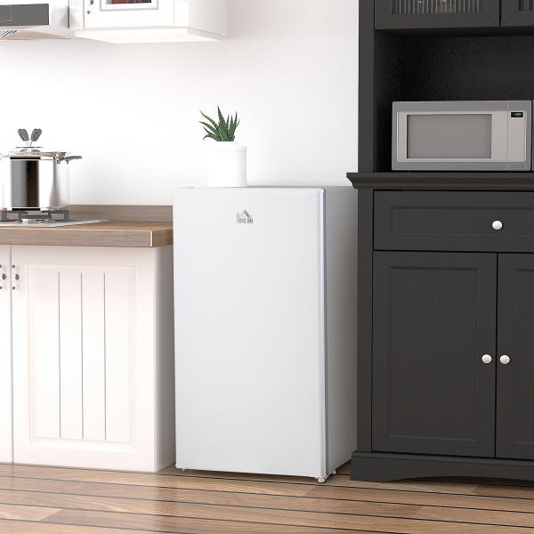 Mini Frigorífico 91 L com Congelador, Frigorífico Silencioso, Frigorífico Pequeno para Colocar Sob Bancada com Temperatura Regulável e Porta Reversível, Prateleiras Ajustáveis, Branco