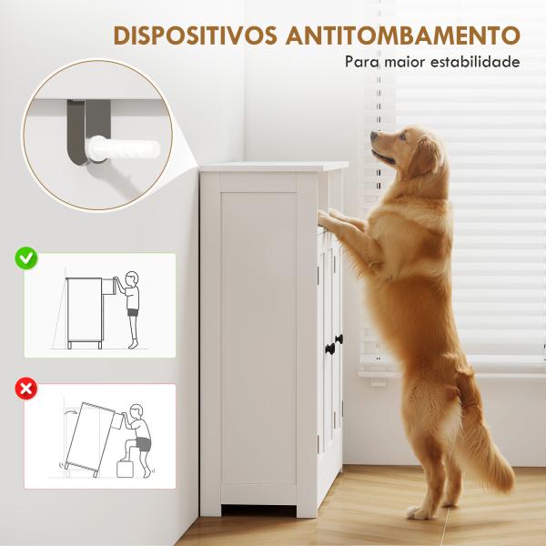 Armário de Casa de Banho Estreito com 3 Portas 2 Compartimentos Abertos Prateleira Ajustável 85x30x85 cm Branco