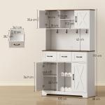 Amário de Cozinha Alto com Suporte para 8 Garrafas 4 Portas 3 Gavetas Prateleiras Abertas100x38x172 cm Branco
