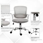 Cadeira de Oficina Ergonômica Basculante com Altura Ajustável Assento Giratório 360° Suporte Lombar e Malha Transpirável 61x61x89 - 99cm Cinza e Branco