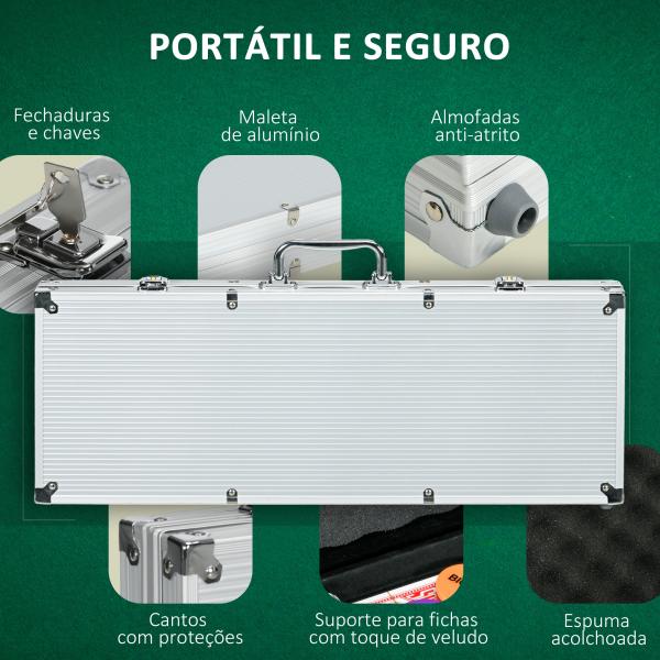 Conjunto de Póquer Profissional com 500 Fichas de 11,5 g 2 Baralhos de Cartas 5 Dados Prata