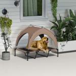 Cama para Cães Elevada com Toldo para Cães Médios com Estrutura de Aço e Bolsa de Transporte 106x76x94 cm Marrom Claro