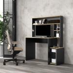 Secretária para Computador com Prateleira de 3 Níveis Mesa de Estudo com Suporte para CPU 114x45x138 cm Cinza e Natural