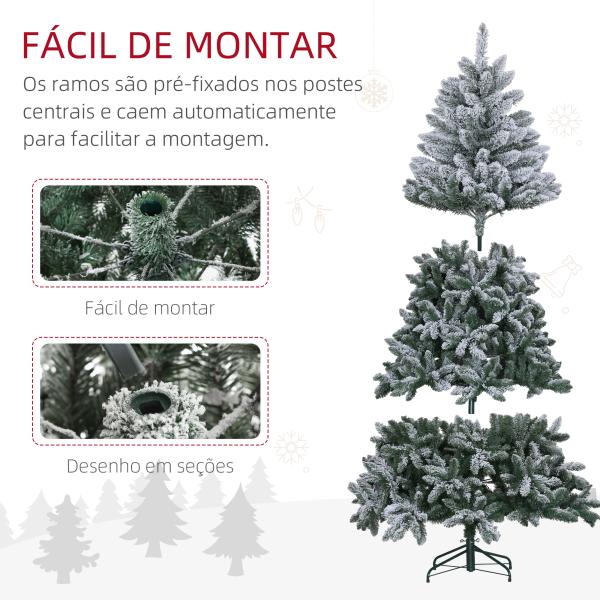Árvore de Natal Artificial Nevado 210cm com 1021 Ramos e Suporte de Metal Árvore Natalina Nevado para Interior Verde