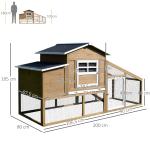Galinheiro de Madeira Exterior Gaiola para 2 - 4 Galinhas com Grade de Arame Tetos Asfálticos Ninho Bandeja Removível Rampa e Zona Aberta 200x80x105cm Natural e Preto