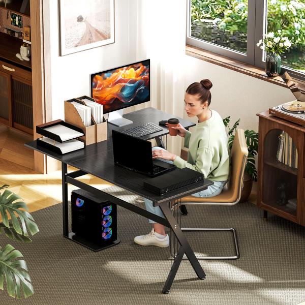 Secretária para PC Computador Secretária de canto angular para escritório 155x130x76cm Madeira preta