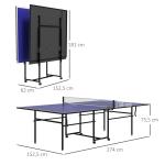 Mesa de Ping Pong Dobrável com 4 Rodas Rede 2 Raquetes e 3 Bolas para Interior e Exterior 274x152,5x75,5 cm Azul