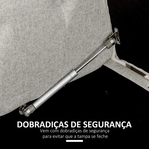 Banco de Pé de Cama de Linho com Dobradiças na Tampa Pés de Madeira e Apoio para os Braços 146,5x49x74,5cm Cinza Claro
