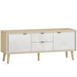Móvel de TV Moderno para Sala com 2 Gavetas para Televisão 55 Polegadas 120x35x50 cm Branco Brilhante e Carvalho