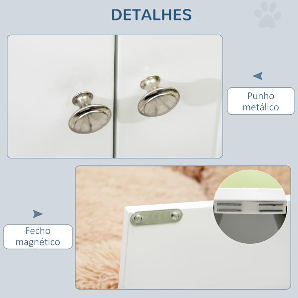 Comedouro Elevado para Cães Grandes com 2 Tigelas de 2000ml de Aço Inoxidável 2 Portas e Armazenamento 60x30x35,5cm Branco