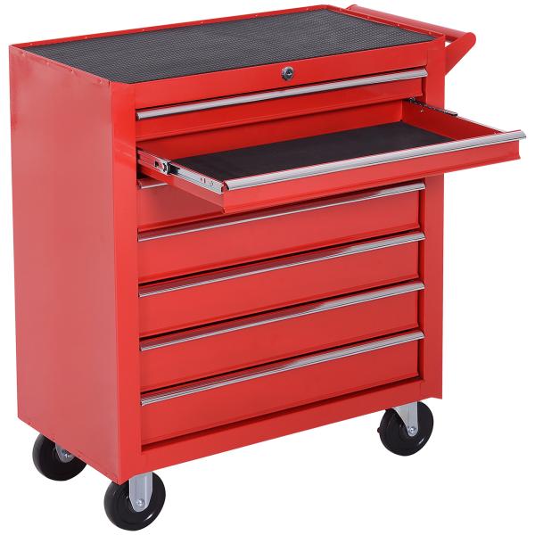 Carrinho de Ferramentas com 7 Gavetas Rodas Trava Armário de Armazenamento para Oficina de Garagem e Chapa de Aço 69x33x75 cm Vermelho
