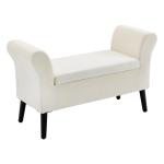 Banco para Pé de Cama Estofado em Veludo Banco de Armazenamento Acolchoado com Tampa Apoio para os Braços Pés de Madeira para Dormitório Sala de Estar 111,5x41x65cm Branco Creme