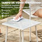 Conjunto de Jardim com 3 Peças em Aço Galvanizado com 2 Cadeiras e Mesa de Vidro Temperado Branco