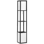 Candeeiro de Pé de Madeira com Prateleira Suporte para Lâmpada E27 Candeeiro Moderno 26x26x156 cm Preto e Branco