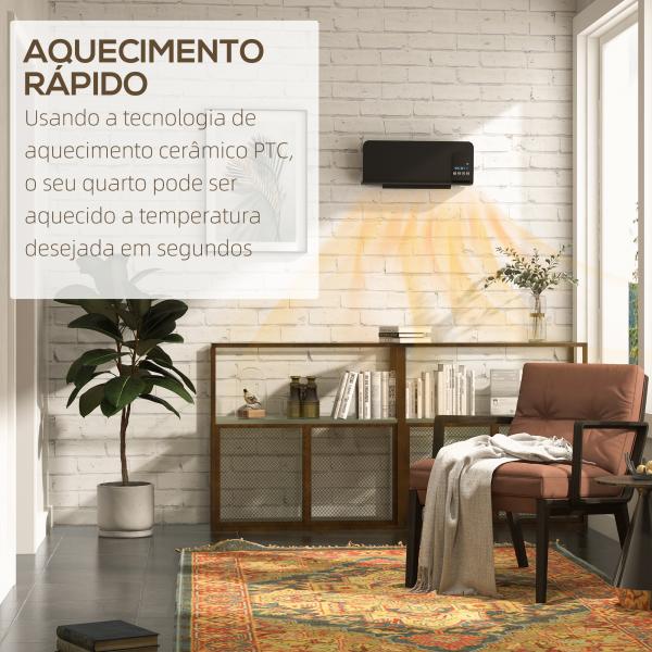 Aquecedor Elétrico de Parede 1000W/2000W 54,5x12x21,5 cm Preto