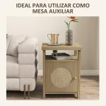 Mesa de Cabeceira com Porta de Vime Prateleira Aberta e Compartimento 40x35x55 cm Madeira