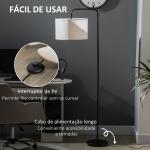 Candeeiro de Pé Moderno Lâmpada E27 Máx. 40W com Ecrã de Linho e Interruptor de Pé 64x38x163,5cm Branco e Preto