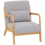 Poltrona Sala de Estar Nórdica Acolchoada com Apoio para os Braços e Estrutura de Madeira de Borracha 61x78x76 cm Cinza