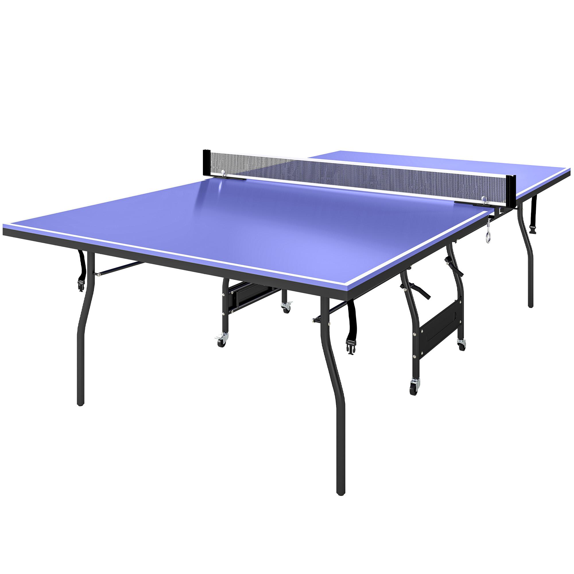 Mesa de Ping Pong Dobrável Profissional com Rodas Inclui 2 Raquetes e 3 Bolas para Interior 274x152,5x76 cm Azul