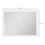 Espelho Casa de Banho com Luzes LED 70x50 cm Função Antiembaciamento 3 Cores Função de Memória e Interruptor Tátil Prata