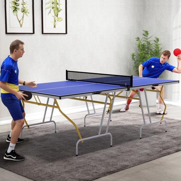 Mesa de Ping - Pong Dobrável com Rede Apoio para os Pés Ajustáveis e Estrutura de Aço para Interior e Exterior 274x152,5x76 cm Azul