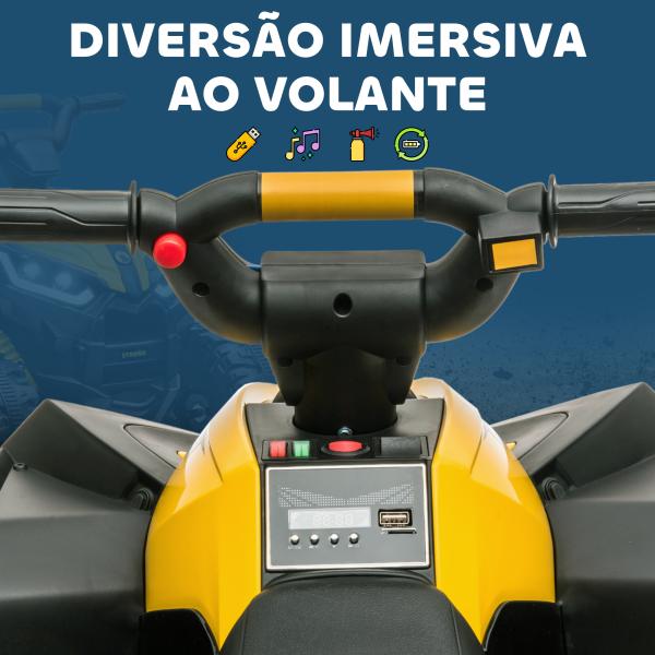Quadriciclo Elétrico para Crianças de 3 - 5 Anos Veículo Eléctrico a Bateria 12V com 2 Motores 83x53x55,5 cm Amarelo