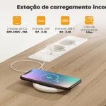 Móvel de TV com Luz LED Tomadas Portas USB 4 Gavetas de Tecido para Televisão até 50 Polegadas 120x30x67,5 cm Bege e Madeira