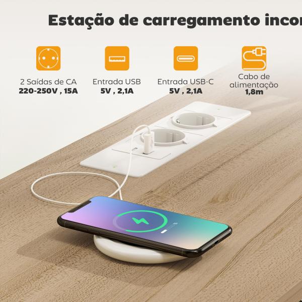 Móvel de TV com Luz LED Tomadas Portas USB 4 Gavetas de Tecido para Televisão até 50 Polegadas 120x30x67,5 cm Bege e Madeira