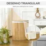 Cesto de Roupa de Bambu Capacidade de 55L Cesto para Roupa Suja com Tampa e Bolsa Amovível 38x38x57cm Madeira