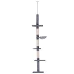 Árvore Arranhadora para Gatos Arranhador para Fixar ao Teto Altura Ajustável com Plataformas Poste de Sisal 40x34x230 - 260cm Cinza