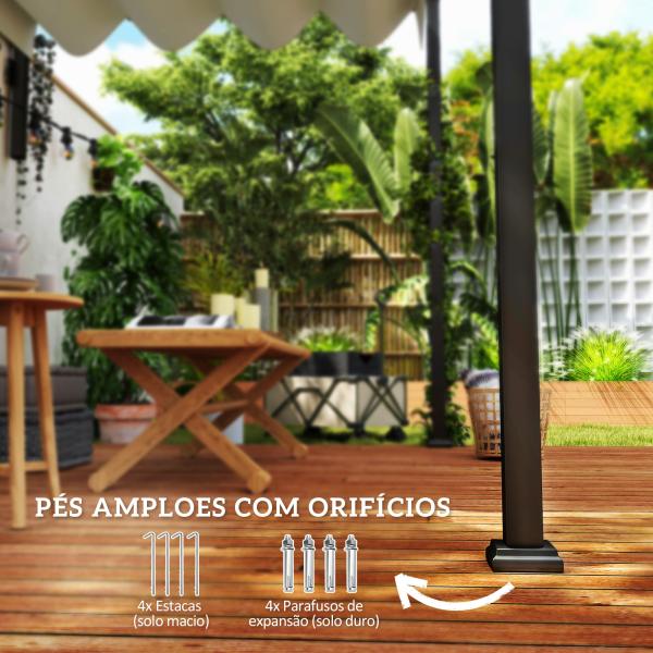 Pérgola de Parede 297x211x220 cm Pérgola de Jardim com Teto Retrátil e Estrutura de Aço Pérgola Creme