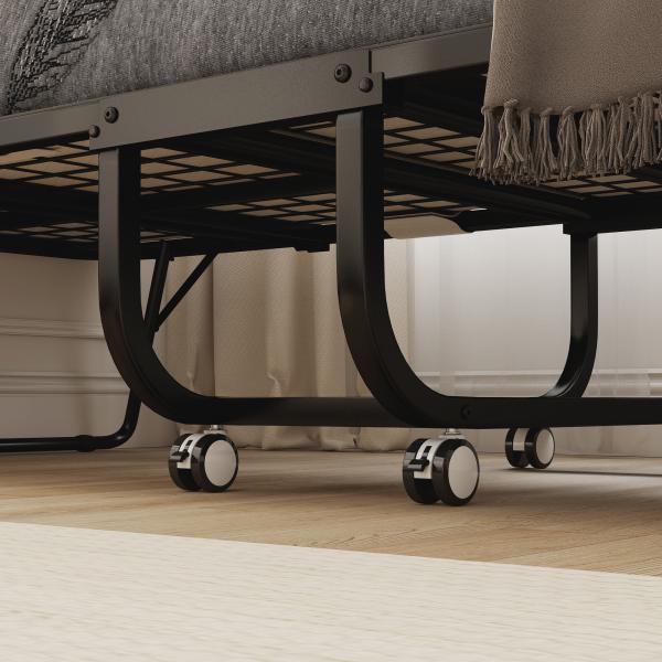 Cama Dobrável 200x75x42,5 cm Cama de Campismo Portátil com Colchão Individual Rodas e Freios Carga Máxima 150 kg para Dormitórios Branco
