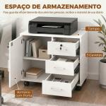 Móvel para Impressora com Rodas, Mesa com Porta e 3 Gavetas, Fechaduras, Prateleira Ajustável, Branco
